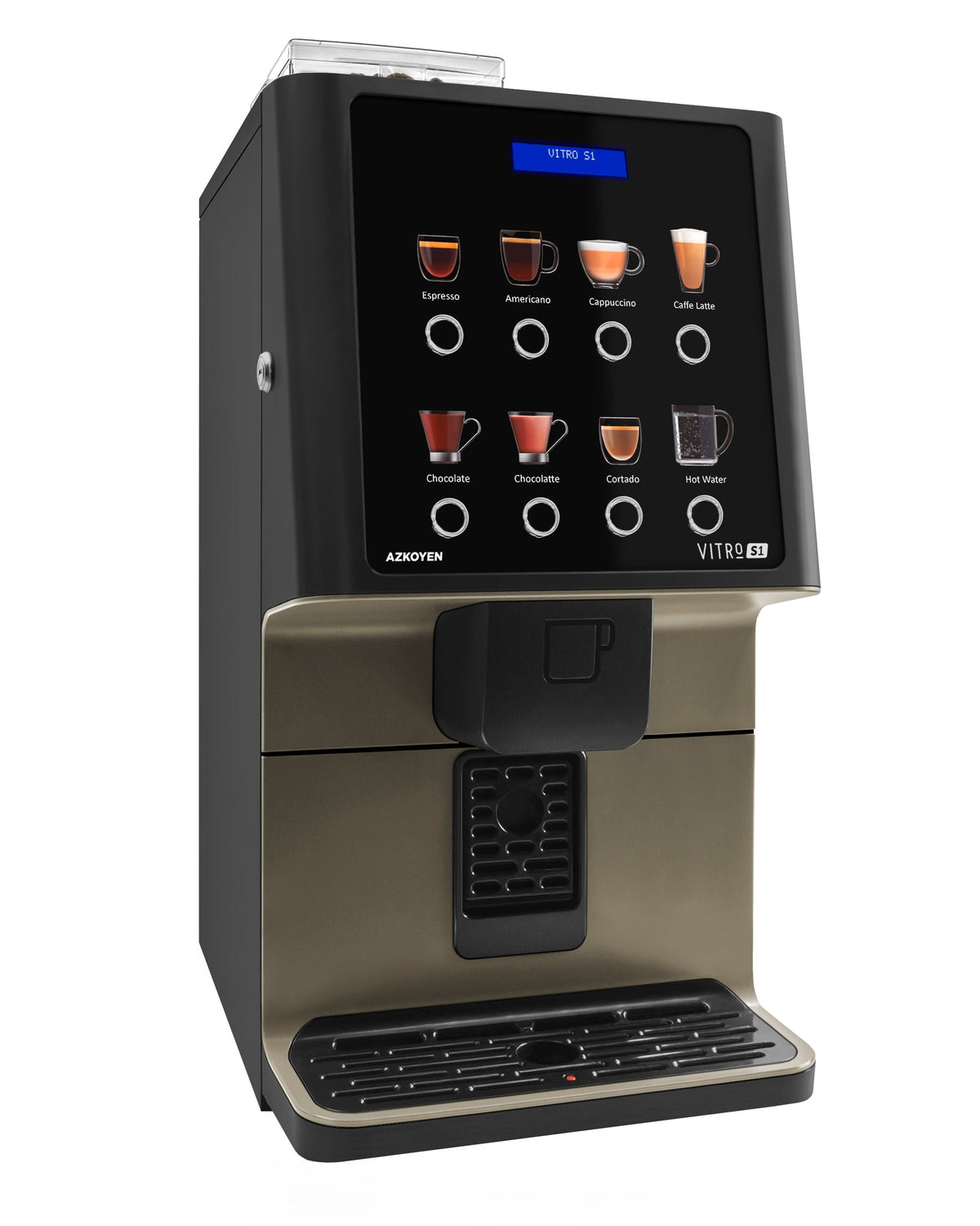 Coffetek Vitro S1 Instant coffee machine with black glass finish and touch screen