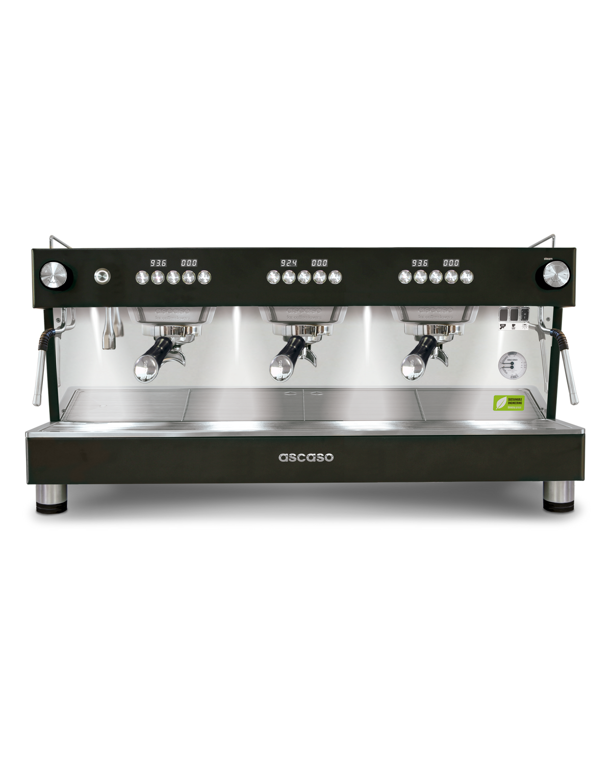 Ascaso Barista T ONE 3 group in black with black portafilter handles