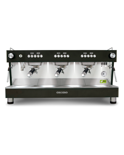 Ascaso Barista T ONE 3 group in black with black portafilter handles
