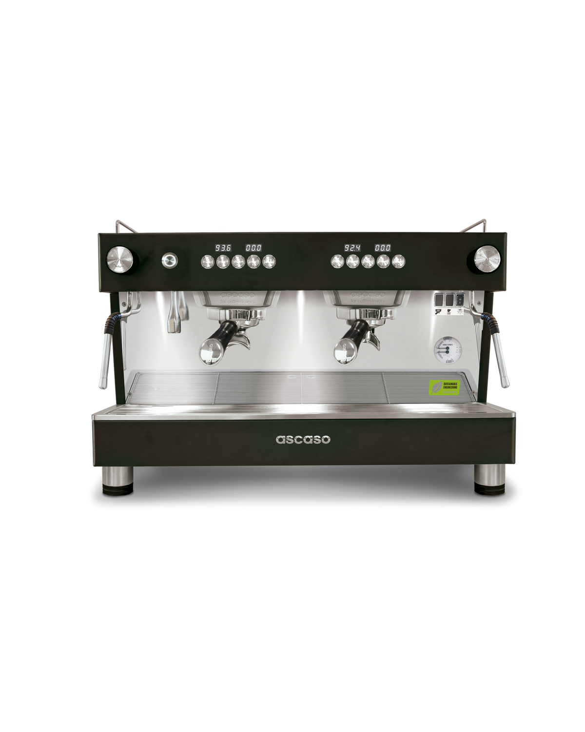 Ascaso Barista T ONE 2 group in black with black portafilter handles