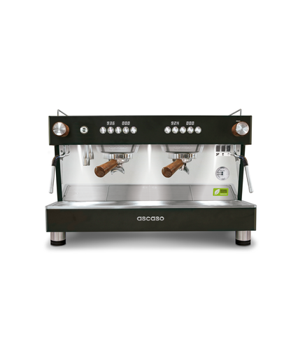 Ascaso Barista T ONE 2 group in black with wooden portafilter handles